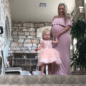 Ultra long off shoulder maternity dress